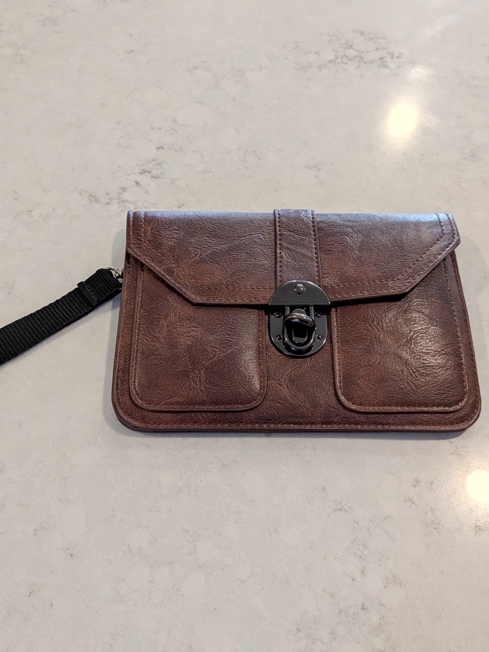 Unisex Brown Leather Wristlet Clutch - Timeless Carry 8" x 6"